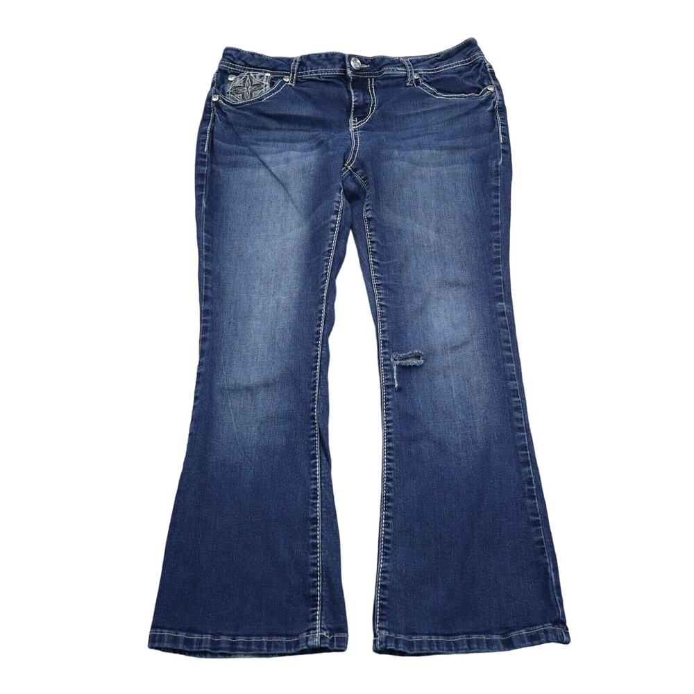 Casual Pants Womens 12P Blue Denim Flat Front Mid Rise Bootcut Pockets Jeans